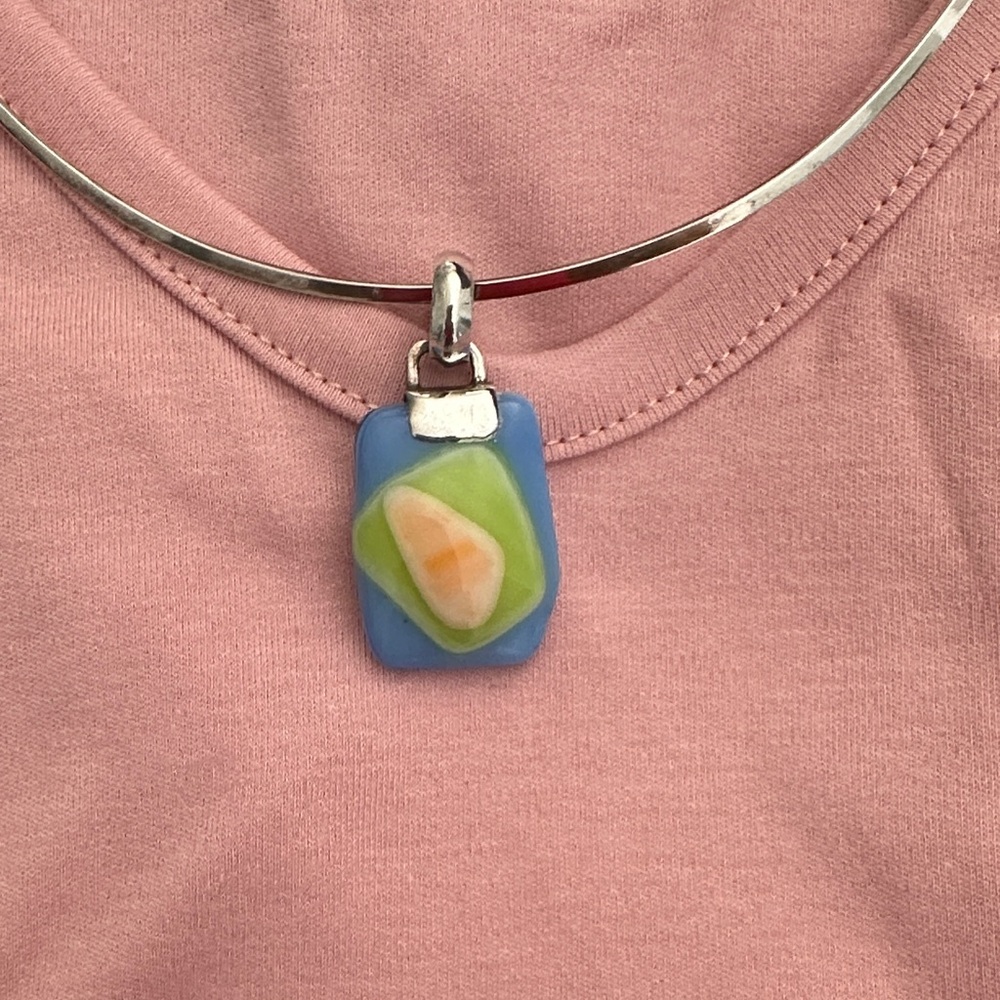Elegant Blue and Green glass and silver  Pendant custome piece